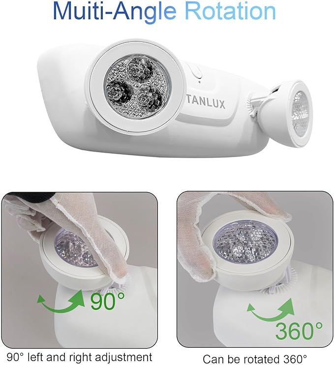 TANLUX LED Emergency Lights with Battery Backup, Two Head Adjustable Commercial Emergency Lights, UL Listed, AC 120/277V, Hardwired Emergency Lights for Business - 3 Pack(White)