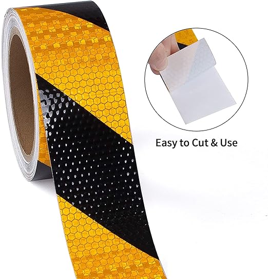 Reflective Tape, Waterproof Self Adhesive Dot Reflective Tape Outdoor Safety Caution Reflector for Trailers, Bikes, Cars（Yellow/Black, 2 Inch x 32.8 Feet）