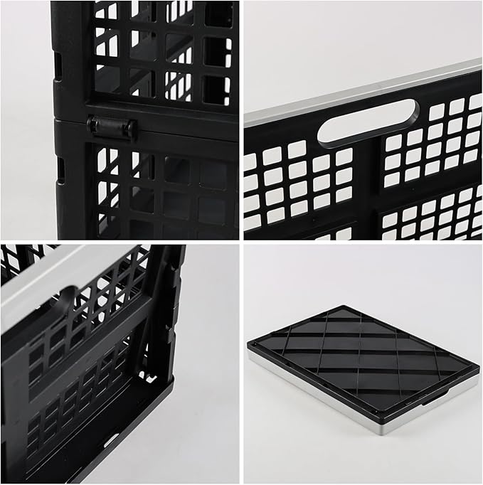 Xyskin 4-Pack 42 L Plastic Rectangular Collapsible Crates, Folding Crates Storage, Black