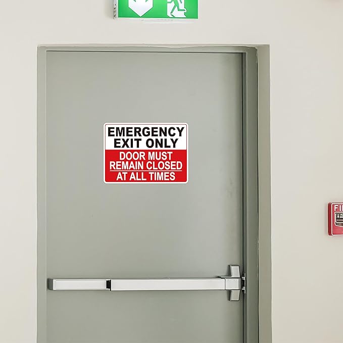 Emergency Exit Only Signs Sticker，Self Adhesive UV, Weather, Scratch, Water & Fade Resistant Door Must Remain Closed At All Times sign for Business, Schools, Offices, Storage Rooms, Hospitals