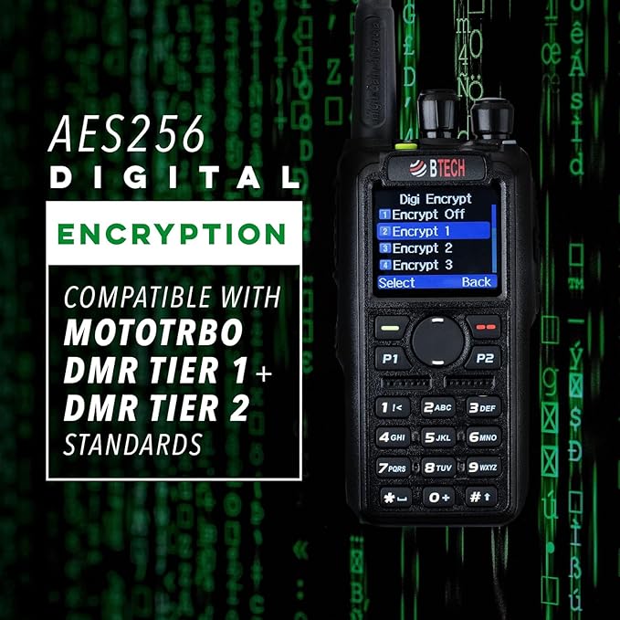 BTECH DMR-6X2 DMR & Analog Dual Band Two-Way Radio (USB-C Battery) – 7W VHF/UHF (136-174MHz & 400-480MHz), Encryption, GPS, Talker Alias, APRS, Voice Recording, includes Accessory Kit with 2 Batteries
