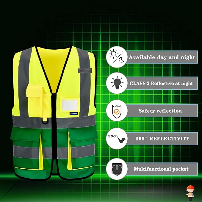 A-SAFETY Yellow Green Safety Vests Yellow&Green Color Mixed, XXXL