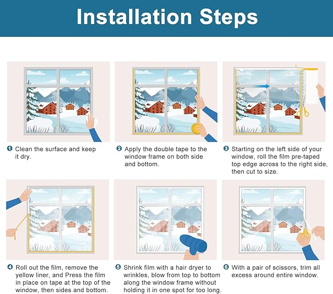 Window Insulation Kit, Plastic Window Covering 62 Inch Wide × 393 Inch Length with Double-Sided Tape, Insulator Seal Kit for 10 - 3'x5' Windows Winterizing for Winter, 1 Roll Clear