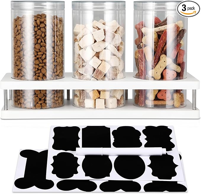 Suclain Dog Treat Container Set for Countertop Includes 3 Treat Jars, 1 Food Storage Tray with Sticker and Pen Farmhouse Pet Food Storage Organizer Gift for Pet Dog Owners
