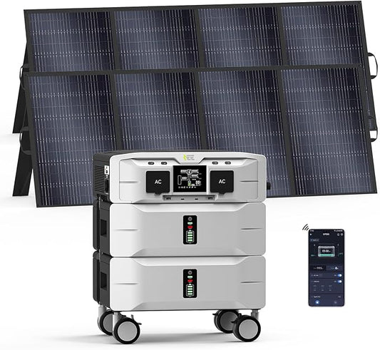 IEE 5120Wh Power Station with 2x400W Portable Panel, 120/240V 5000W AC Output(9000W Peak), Lifepo4 Home Battery Backup Expandable to 10kWh, Solar Generator for Home Use, Emergency, Camping, RV