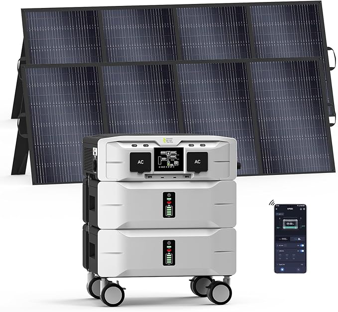 IEE 5120Wh Portable Power Station SP5000 with 2x400W Solar Panel, 120/240V 5000W(Peak 9000W) AC Output Solar Generator, Expandable Capacity, LFP Battery Generator for Home Use, Power Outages, RVs