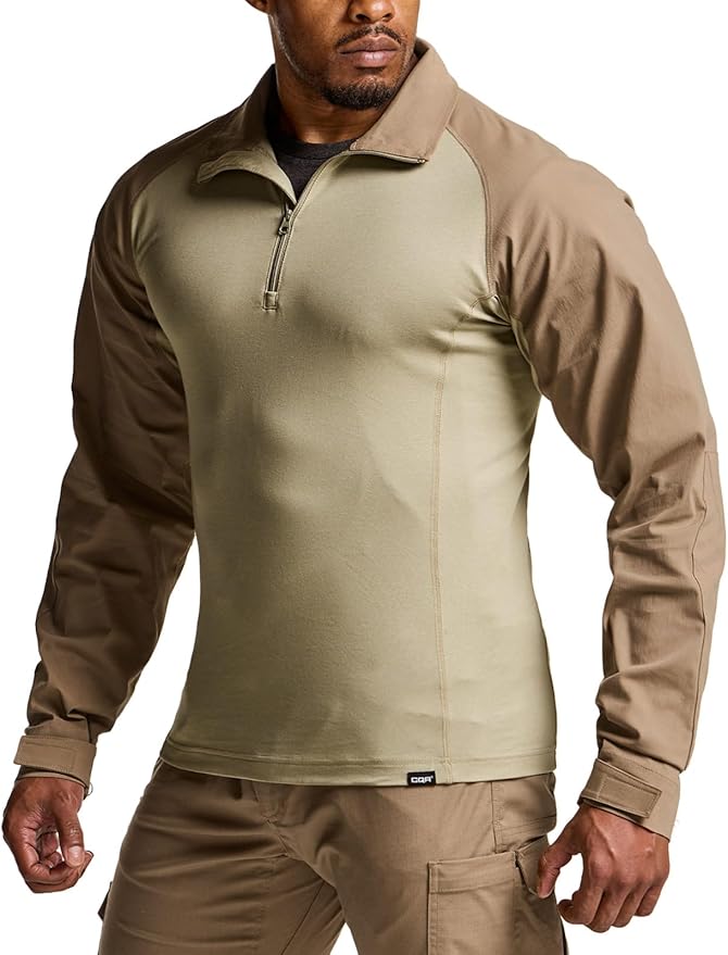 CQR Men's Combat Shirt Tactical 1/4 Zip Long Sleeve Military BDU Shirts Camo EDC Top with Pockets