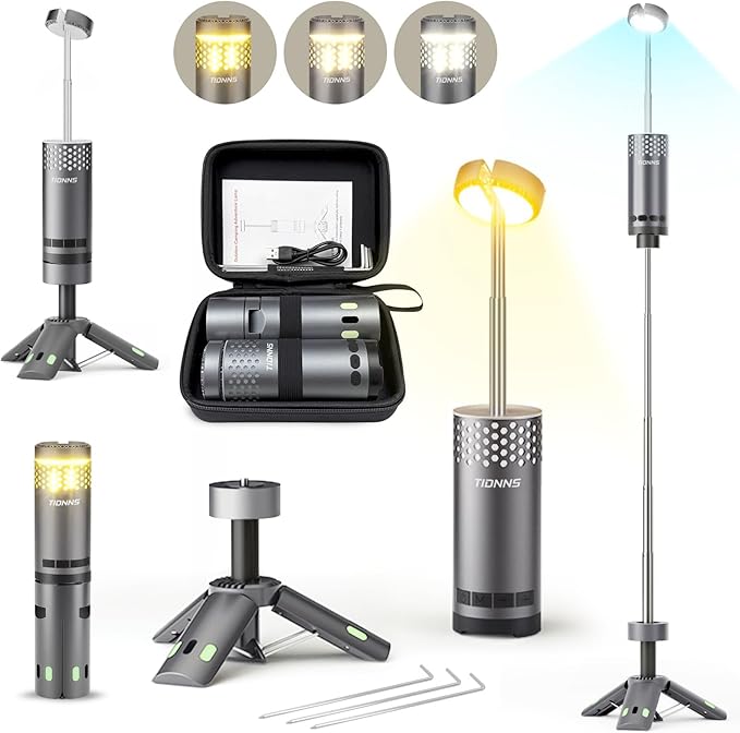 Camping Lights Rechargeable, Detachable Camping Lantern with Stand, Telescopic Waterproof Camp Lamp, Magnetic Work Hanging Light, LED Tent Flashlights for Emergency (Slate Gray Pro)