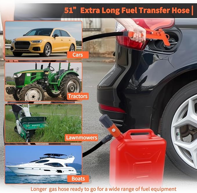 Portable Fuel Pump for Gasoline, Fuel Transfer Pump Powered By USB Charging or AA Battery, 2.8 GPM Gas Can Pump, Telescoping Gas Can Pump Battery Operated, 51" Transfer Hose, Leak-proof, Siphon Pump