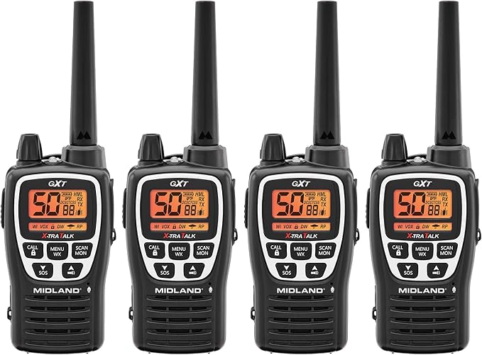 Midland GXT3000 GMRS Radio - 4 Pack Bundle w/Headsets & Chargers
