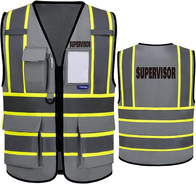AYKRM Security Vest for Men Women 7 Pockets High Visibility Reflective Safety Vest Front Zipper Meets ANSI/ISEA