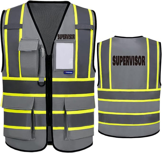 AYKRM Security Vest for Men Women 7 Pockets High Visibility Reflective Safety Vest Front Zipper Meets ANSI/ISEA