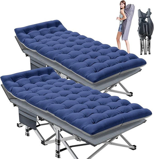 ABORON Camping Cot for Adult 28" Extra Wide, 2PK Heavy-Duty 1200D Oxford Cot for Sleeping, Portable Folding Camp Bed with Mat & Carry Bag