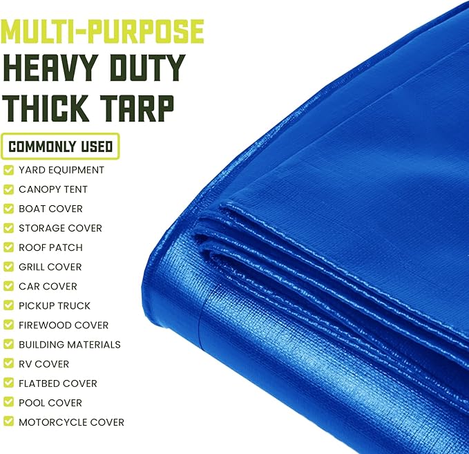 Core Tarps Heavy Duty 8 Mil Tarp Cover, Waterproof, UV Resistant, Rip and Tear Proof, Poly Tarpaulin with Reinforced Edges for Roof, Camping, Patio, Pool, Boat. (Blue 25′ X 40′)