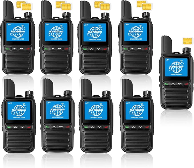 KAYOTOM Lifetime Free Unlimited Range Rapid Global Walkie Talkies PTT Push-to-Talk Over Cellular Nationwide 5000+ Miles POC 4G LTE Handheld Long Range Two Way Radio for Team Management (9Pack and SIM)