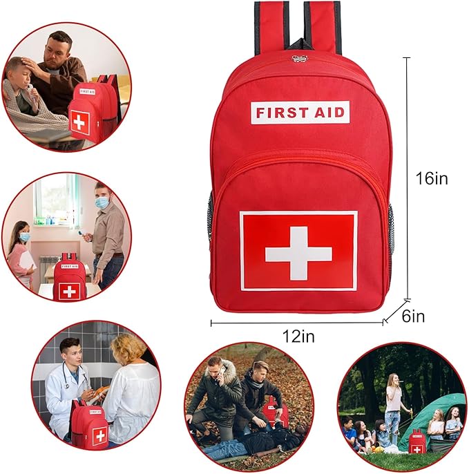 First Aid Backpack, Emergency Medical Backpack, Waterproof & Large Capacity, Empty First Aid Bag, Ideal for Home Office EMT Paramedics