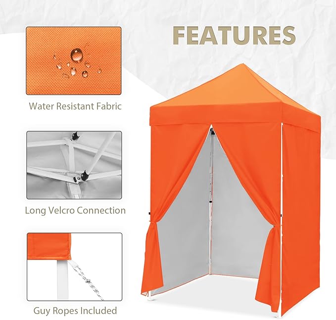 EAGLE PEAK 5x5 Instant Canopy with 4-Side Wall Panels, Small Pop up Portable Canopy Tent with Carry Bag, Light Weight Sun Shelter for Sports, Camping and Beach, Orange