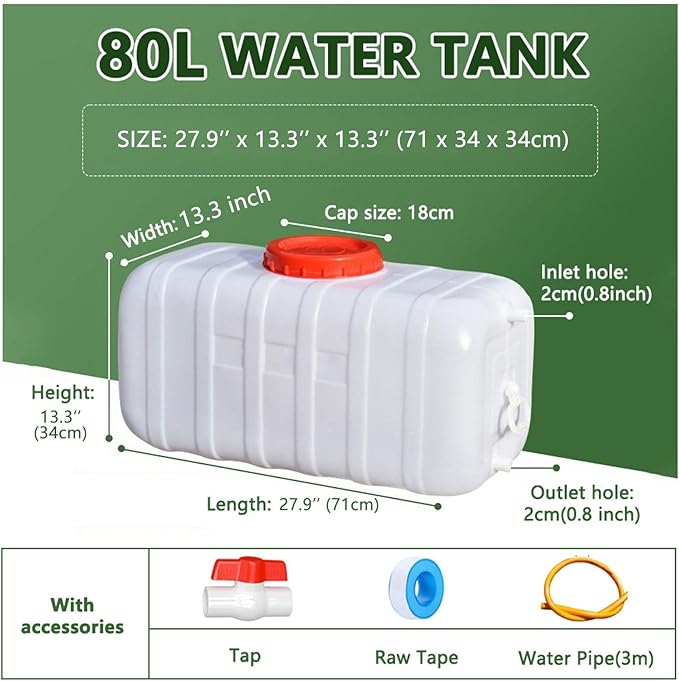 Water Storage Containers for Camping, Large Capacity Water Tank with Spigot Cap, Portable Camping Water Carrier for Emergency Hiking Fishing Driving Travel(Size:80L,Color:White)