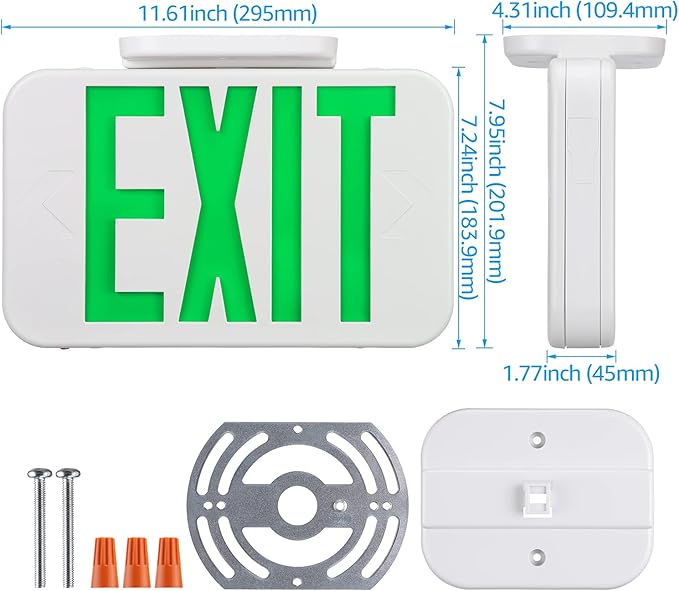 TORCHSTAR LED Exit Sign, Emergency Exit Light with Battery Backup, Double Face, UL 924, AC 120/277V, Damp Location, Hardwired Green Letter Exit Lights for Business Indoor, Pack of 2