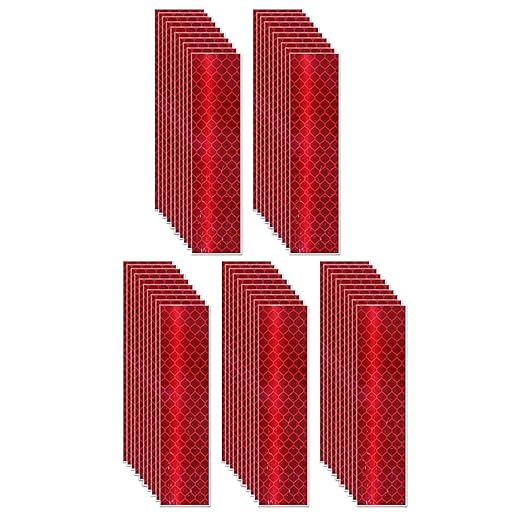 Non Fading Red Reflective Stickers 1 inch X 4 inch, Outdoor Waterproof High Visibility Warning Safety Adhesive Reflector Tape (50 Pcs)