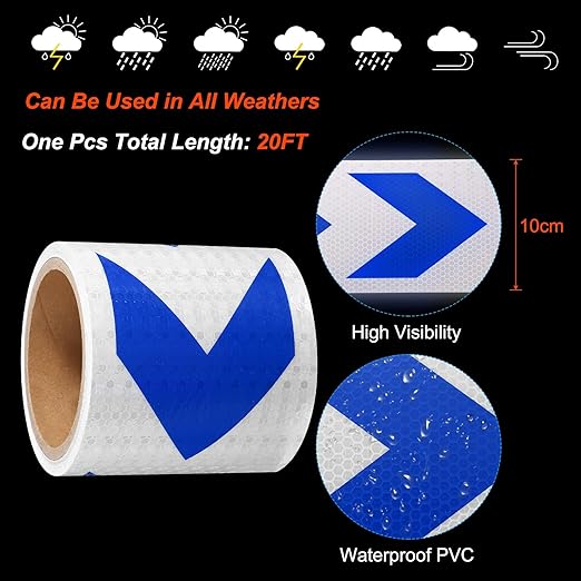 PATIKIL Reflective Tape, 4 Inch x 20 ft Waterproof Self Adhesive High Visibility Safety Warning Arrow Tape Outdoor Reflectors for Trucks Trailers Cars, White Blue