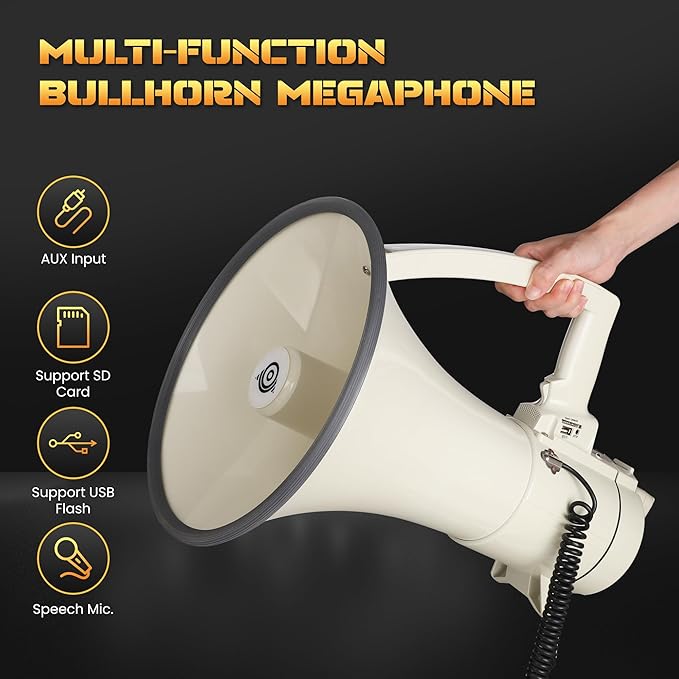 My Mealivos75W 2000 Professional Yard Sound Range Heavy PA Bullhorn Megaphone Speaker, Adjustable Volume, Loud Hand Held Megaphone, Outdoor Activities, Coaching, Football, Baseball, Hockey…