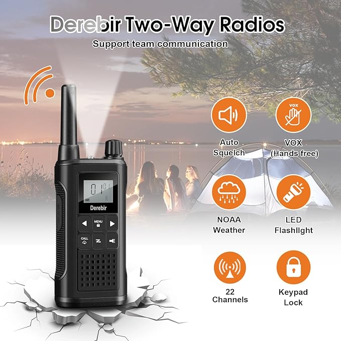 Walkie Talkies Long Range for Adults-2 Pack Rechargeable Walkie Talkies 22 FRS Channels 2-Way Radios with NOAA Weather Alert,VOX,Flashlight and 1500mAh Li-ion Battery for Family Camping Hiking