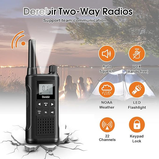 Walkie Talkies Long Range for Adults-2 Pack Rechargeable Walkie Talkies 22 FRS Channels 2-Way Radios with NOAA Weather Alert,VOX,Flashlight and 1500mAh Li-ion Battery for Family Camping Hiking
