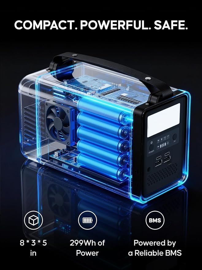 Portable Power Station 300W, 299Wh Backup Lithium Battery, Portable Electric Generator with AC Outlet Bank for CPAP, Outdoor Camping, RV Home Use Emergency