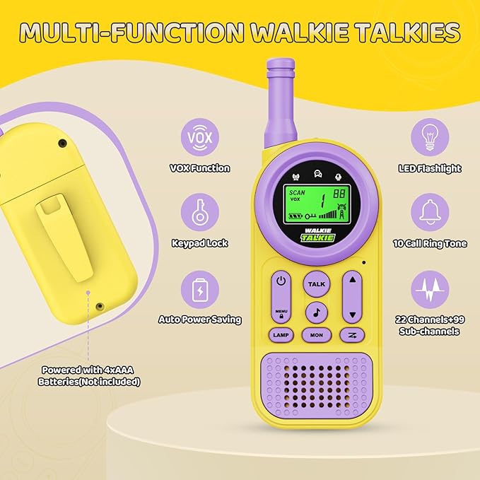 Walkie Talkies for Kids Toys: Toys for 3-12 Year Old Boys Girls - 22 Channels 2 Way Radio Toy with Backlit LCD Flashlight - 3 Miles Range for Outside/Camping/Hiking (2-Pack)