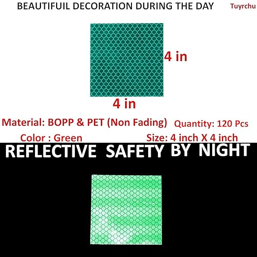 Green Reflective Stickers 4 inch X 4 inch Outdoor Waterproof High Visibility Warning Safety Adhesive Reflector Tape (120 Pcs)