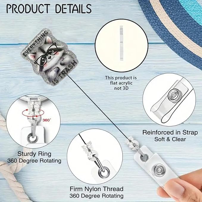 Cute Raccoon Badge Reel Funny Every Thing is Trash Nurse Badge Clip Nursing Doctor Name Tag Decor Raccoon Badge Holder for Student Teacher Medical Worker | with 24” Durable Nylon Cord