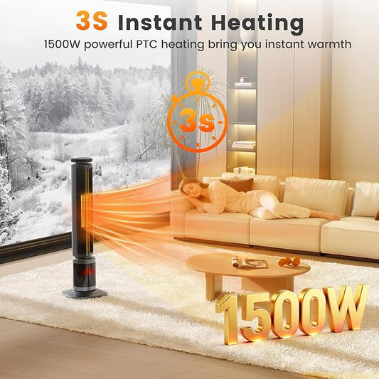 VCJ 35” Space Heater for Indoor Use, 1500W PTC Ceramic Electric Heater with Thermostat, Remote, 12H Timer, 120°Oscillation, LED Display Quiet Portable Heater for Bedroom Office