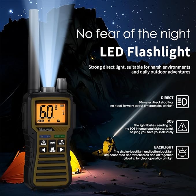 GU1 Long Range GMRS walkie talkies for Adults - Two-Way Radio, Flashlight, 60 Channels & 121 Privacy Codes, NOAA Weather Alert, VOX, FM Radio, SOS for Job Site, Hiking, Camping