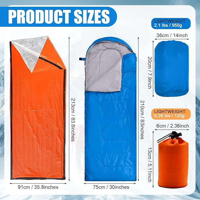 Macarrie 12 Pack Sleeping Bags Set with Compression Sacks, 6 Camping Sleeping Bags for Homeless Adults, and 6 Emergency Survival Sack for Hiking Outdoor Homeless Shelter Donation Supplies
