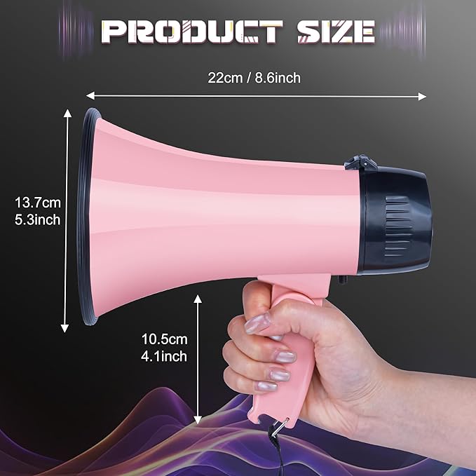MyMealivos Portable Megaphone Bullhorn 20 Watt Power Megaphone Speaker Voice and Siren/Alarm Modes with Volume Control and Strap (Pink)