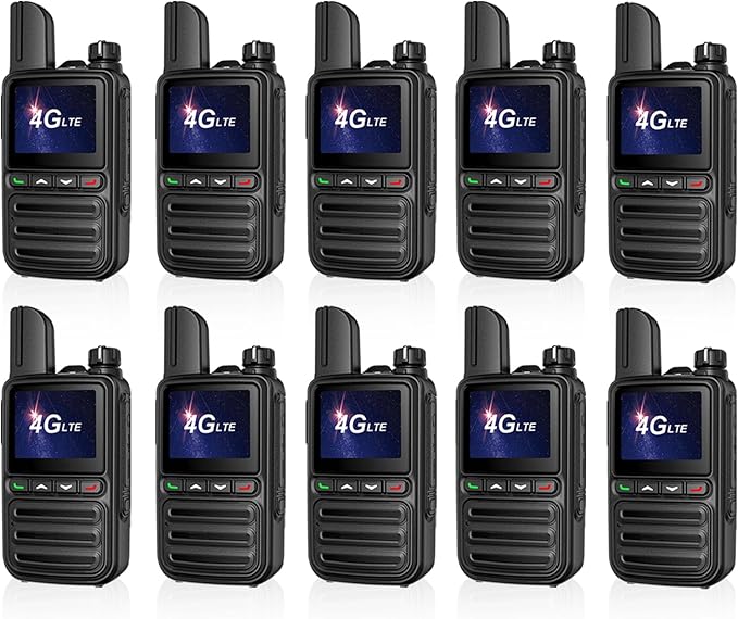 10 Pack Nationwide Unlimited Range Walkie Talkies Poc Two-Way Radio Long Range,Pre-Installed SIM Card (Free for Life) Suitable for Fleet Dispatch/Construction Site Collaboration