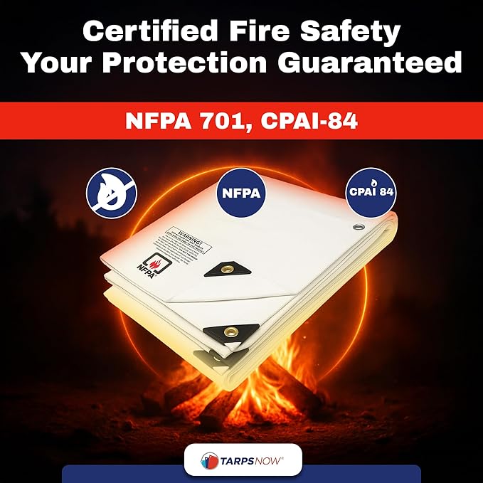 Tarps Now 6x10 Feet Fire Retardant Poly Tarp |12 MIL Heavy Duty Waterproof Cover |Rip and Tear Proof Plastic Tarp with Rustproof Aluminum Grommets & Reinforced Edges |Ideal for Camping - White