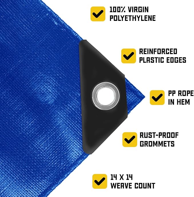 Core Tarps Heavy Duty 10 Mil Tarp Cover, Waterproof, UV Resistant, Rip and Tear Proof, Poly Tarpaulin with Reinforced Edges for Roof, Camping, Patio, Pool, Boat (Blue 10′ X 12′)