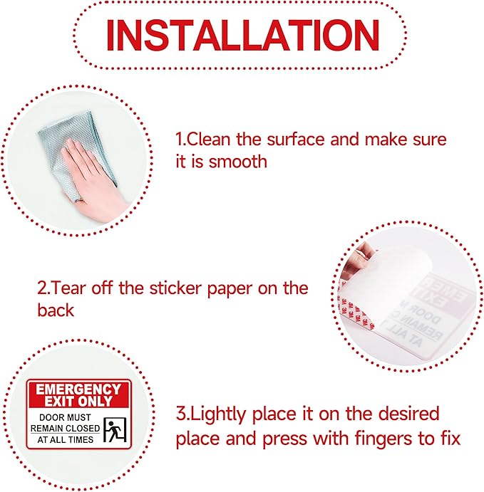 Emergency Exit Only Signs Sticker，Self Adhesive UV, Weather, Scratch, Water & Fade Resistant Door Must Remain Closed At All Times sign for Business, Schools, Offices, Storage Rooms, Hospitals