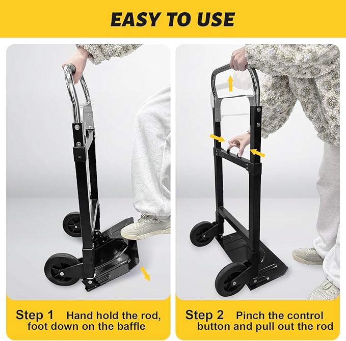 Folding Hand Truck Dolly Cart, 260 lb Capacity Portable Aluminum Dolly Cart Aluminum Construction for Moving House, Office, Warehouse, Includes Two Elastic Ropes