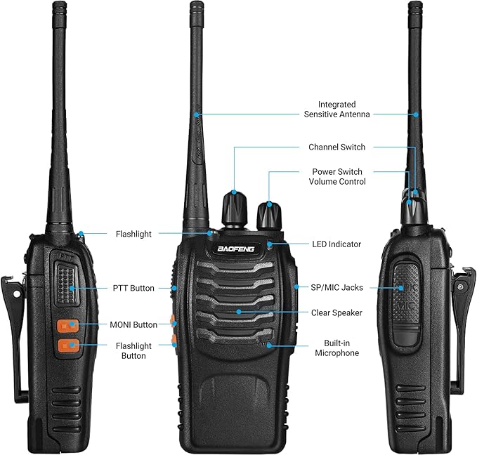 Baofeng Walkie Talkies for Adults Rechargeable bf-888s Two-Way Radios Long Range Interphone Handheld Communicator Professional UHF 8 Pack Walky Talky Set with Earpiece,Li-ion Battery and Charger