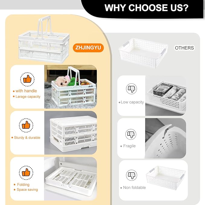 Plastic crates for storage,plastic baskets for organizing,14.96inch* 9.84inch* 7.87inch,Foldable Shopping crate with Handles,collapsible storage crate,basket for car Garden Kitchen,Bathroom,office