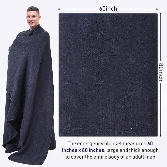 Preboun 6 Pcs First Aid Fire Retardant Blanket Military Blanket 60" x 80" Survival Blanket for Camping Emergency and Everyday Use Fire Retardant Extra Thick and Warm Outdoor Bed Blankets (Dark Gray)