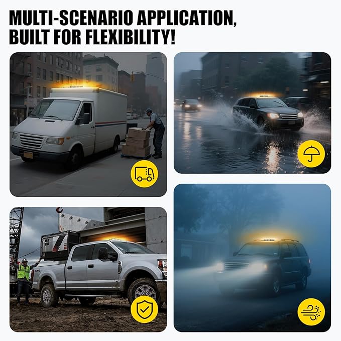 LUMENIX 42 LED Roof Top Strobe Beacon Light Bar Hazard Warning Emergency Flashing Plow Lights with Controller for Construction Vehicles Tow Trucks Postal Cars Snowplow Amber White (Patent Design)