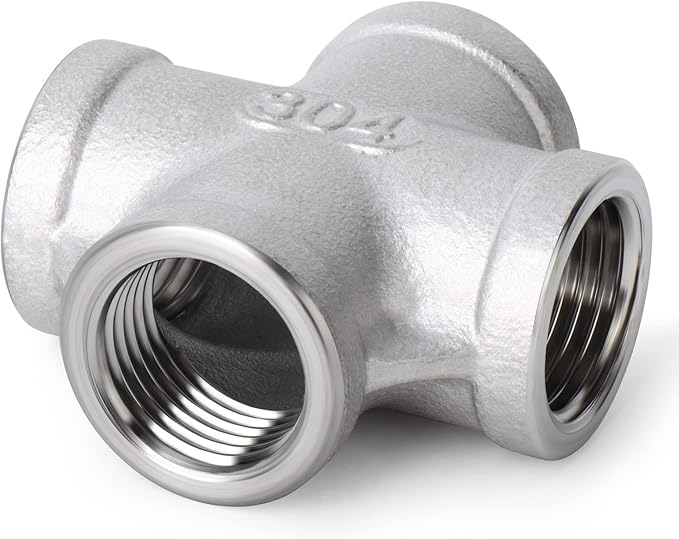 TAISHER 1PCS Stainless Steel 4 Way Pipe Fittings, 1" x 1" x 1" x 1" NPT Female Pipe Fittings