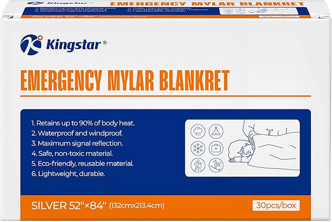 Emergency Blanket for Camping & Survival 30 Packs, 84" L x 52" W, Professional Grade Reusable Space Blanket, Provides Thermal Protection for Hunters, Hikers & Preppers in Snow and Cold Weather