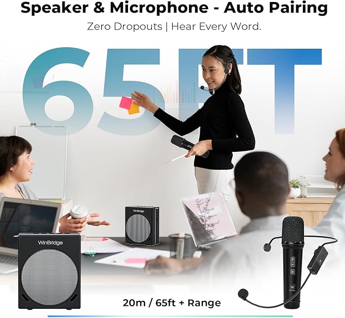 WinBridge Portable PA System with Bluetooth Microphone, 30W Wireless Voice Amplifier Speaker & Portable Microphone for Teachers, Tour Guide, Presentation, Coaching, Church, Classroom S91