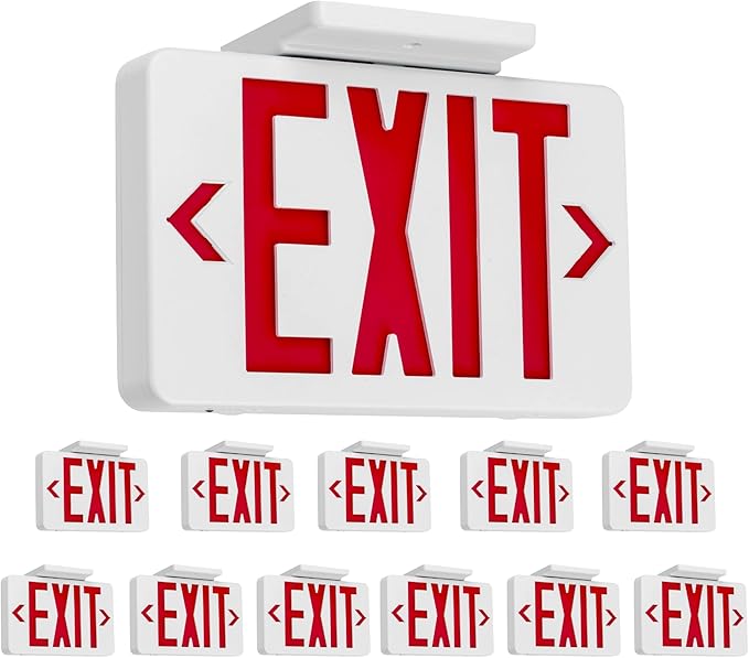 Gruenlich LED Exit Sign,Emergency Light with Double Face and Battery Backup,UL 924 Qualified, AC 120/277V, US Standard Hardwired Red Letter Exit Lights for Business, 12-Pack