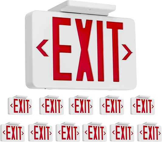 Gruenlich LED Exit Sign,Emergency Light with Double Face and Battery Backup,UL 924 Qualified, AC 120/277V, US Standard Hardwired Red Letter Exit Lights for Business, 12-Pack